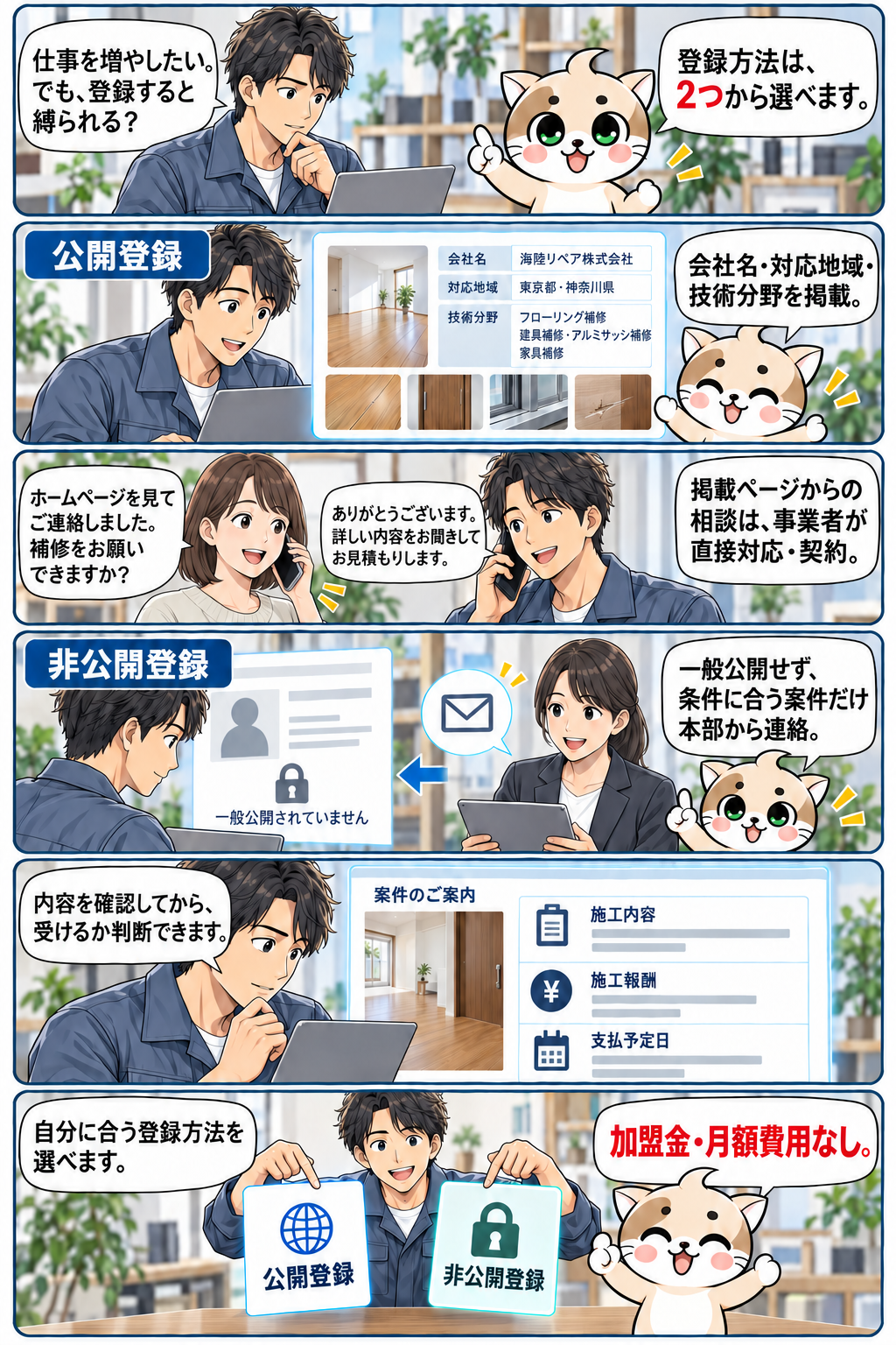 トーくんが案内する住宅リペア事業者の公開登録と非公開登録